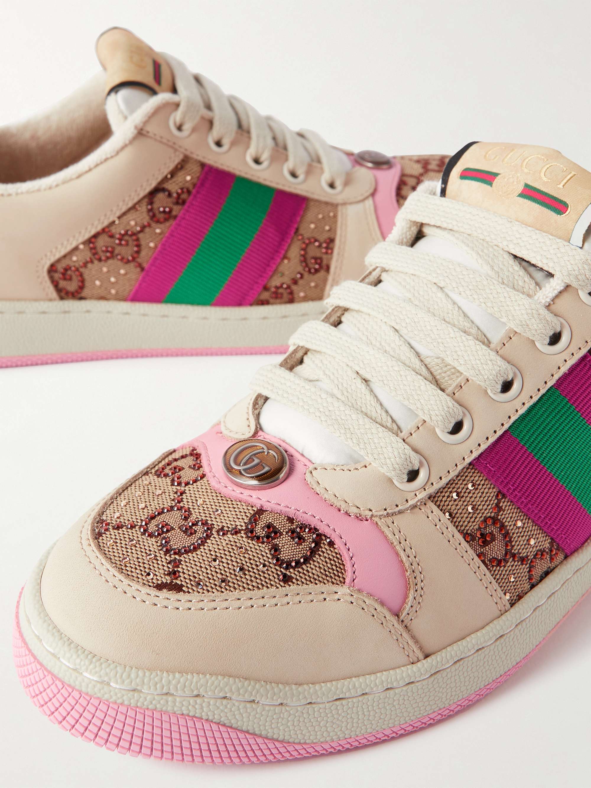 GUCCI Screener embellished canvas and leather sneakers | NET-A-PORTER