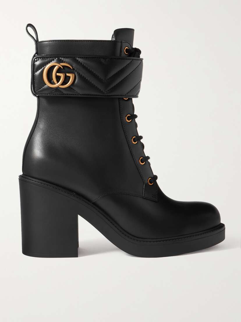 Gucci Marmont Logo-embellished Leather Ankle Boots