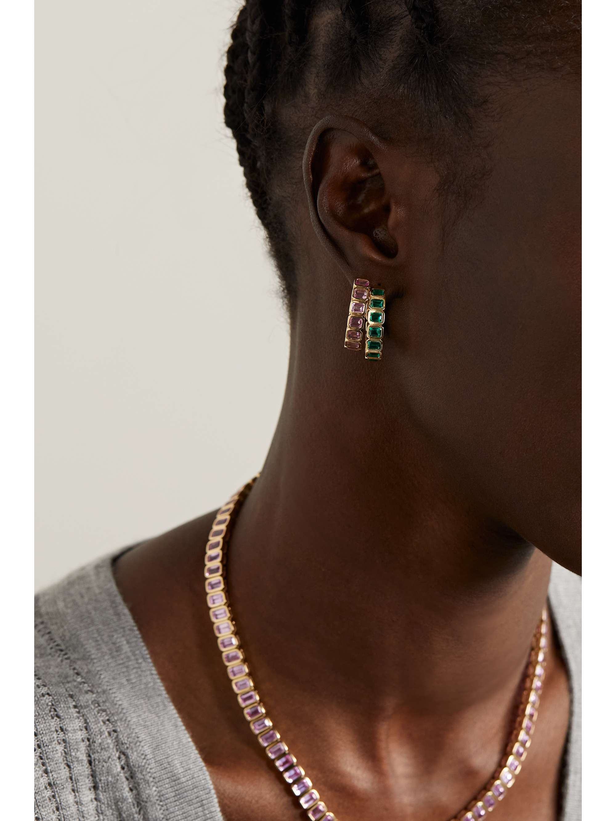 42 SUNS 14-karat gold laboratory-grown emerald single hoop earring