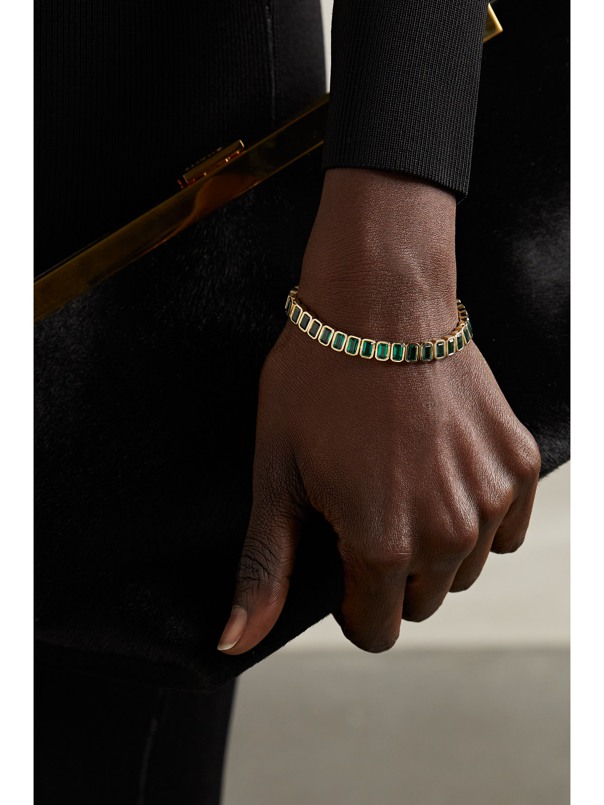 Shop 42 Suns 14-karat Gold Laboratory-grown Emerald Bracelet In Green