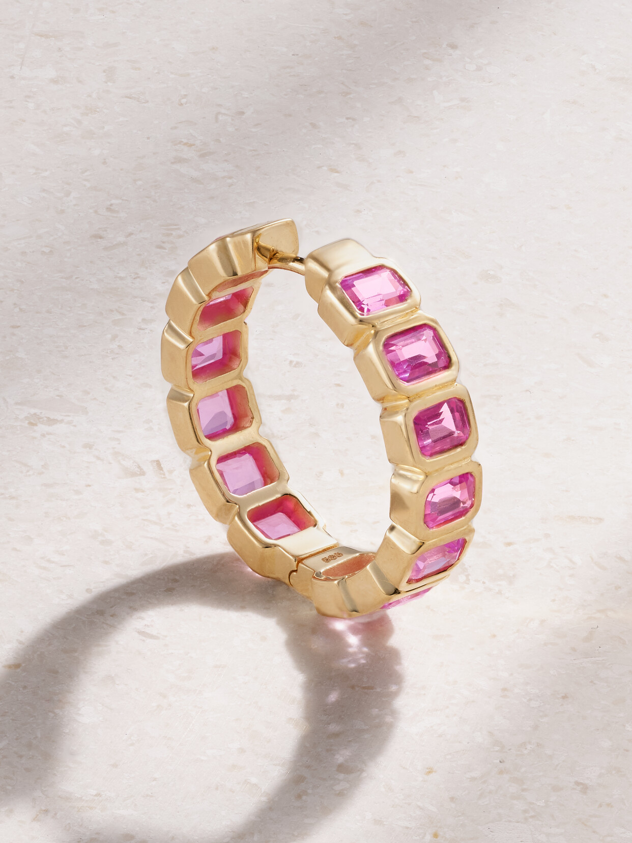 42 Suns 14-karat Gold Laboratory-grown Sapphire Single Hoop Earring In Pink