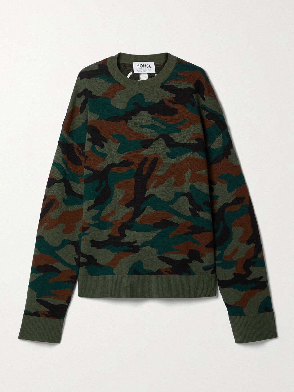 Monse - Lace-up Camouflage-jacquard Merino Wool-blend Sweater - Green