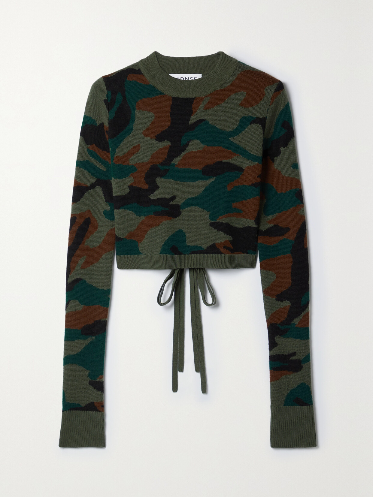 Monse - Cropped Lace-up Camouflage-jacquard Merino Wool Sweater - Green