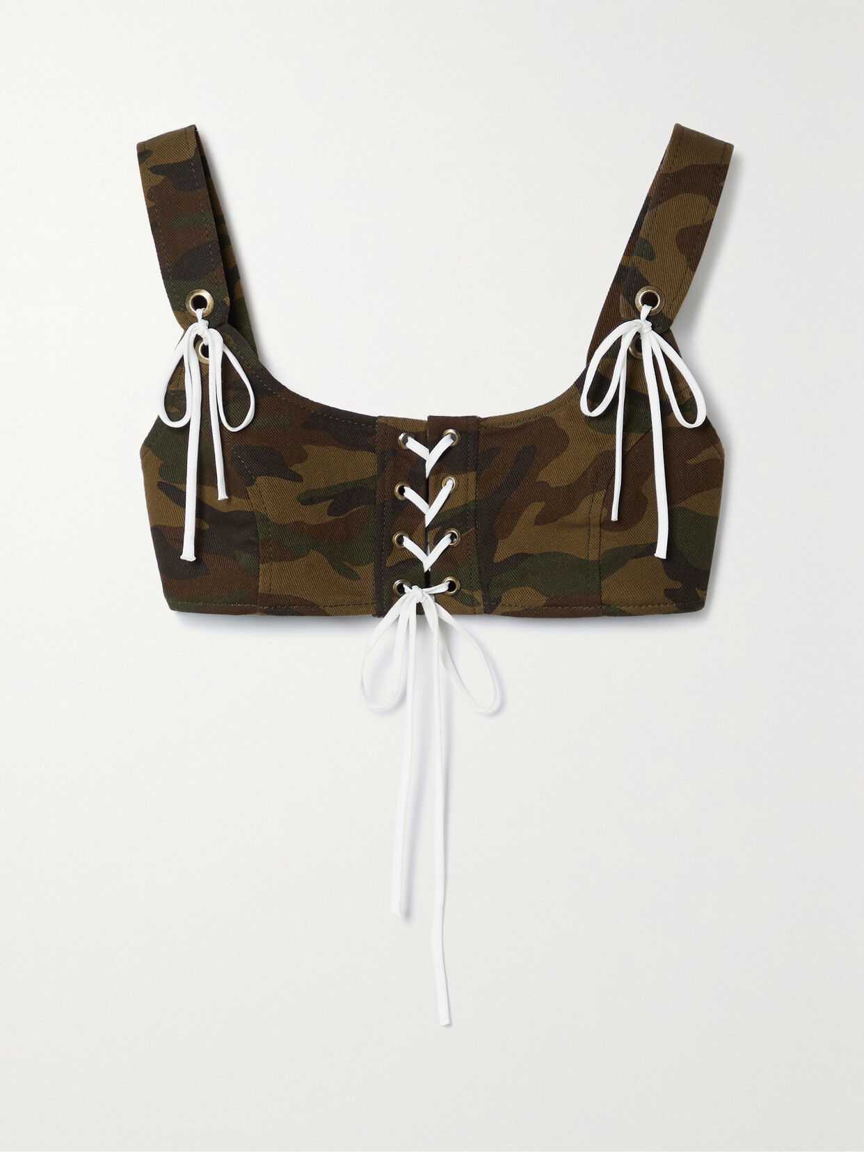 Monse - Lace-up Printed Camouflage-print Cotton-twill Bralette - Green