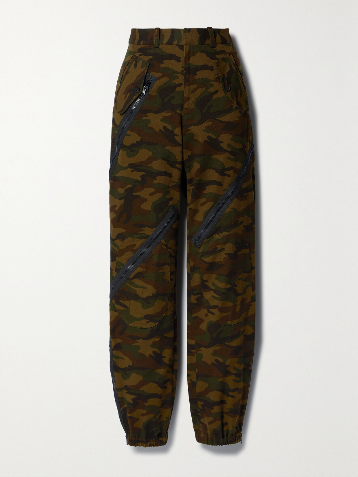 MONSE ZIP-DETAILED CAMOUFLAGE-PRINT COTTON-TWILL TAPERED CARGO PANTS