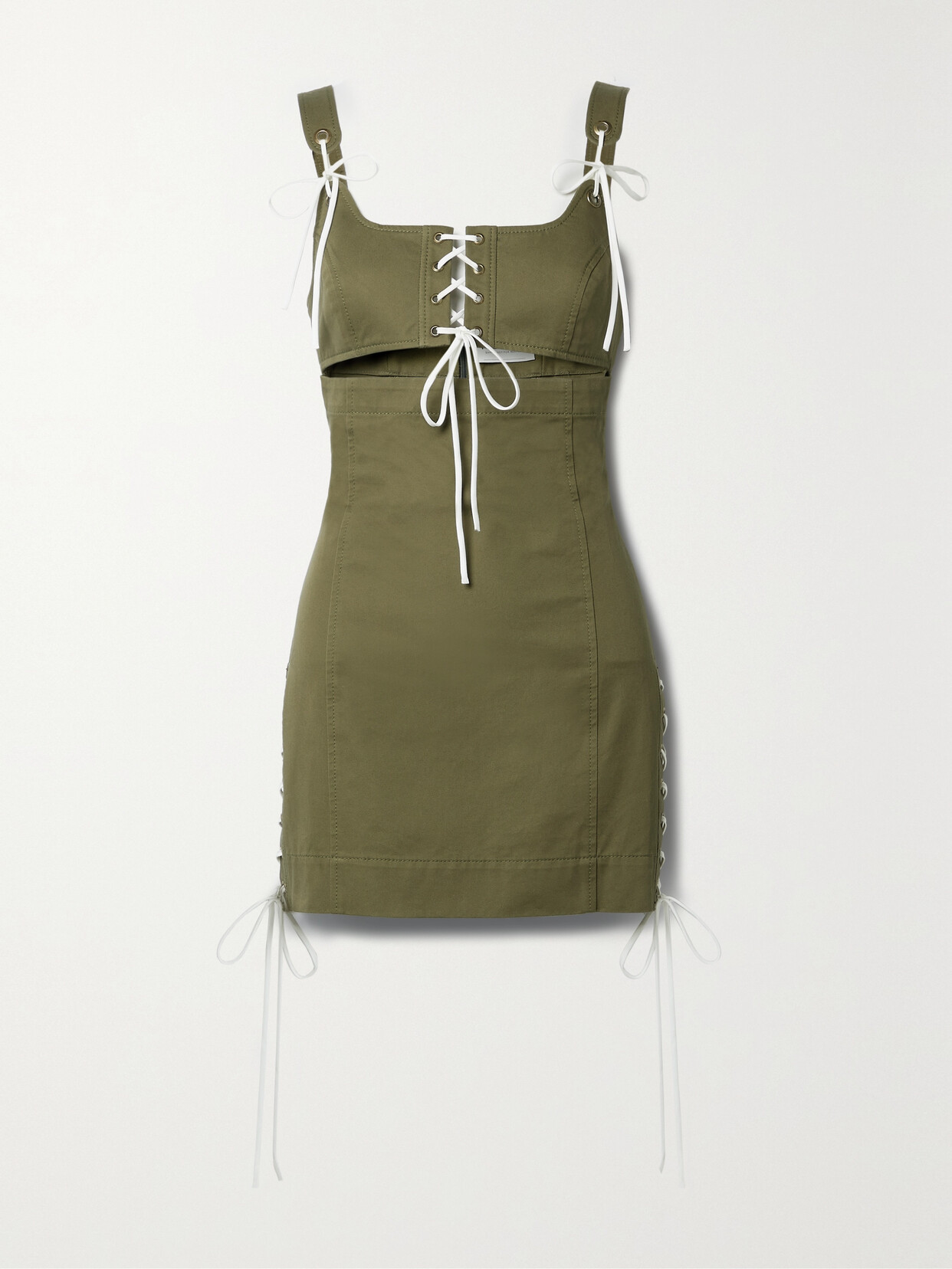 Monse - Cutout Lace-up Cotton-twill Mini Dress - Green