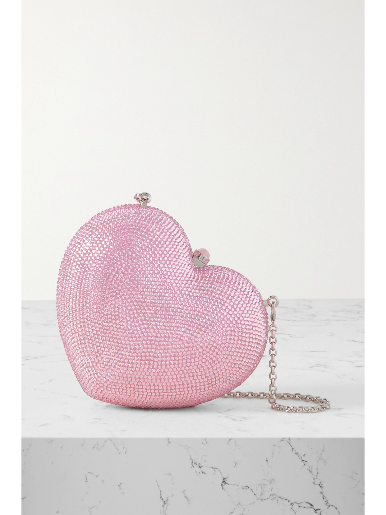 Judith Leiber Couture - Petit Coeur Crystal-embellished Silver-tone Clutch - Pink