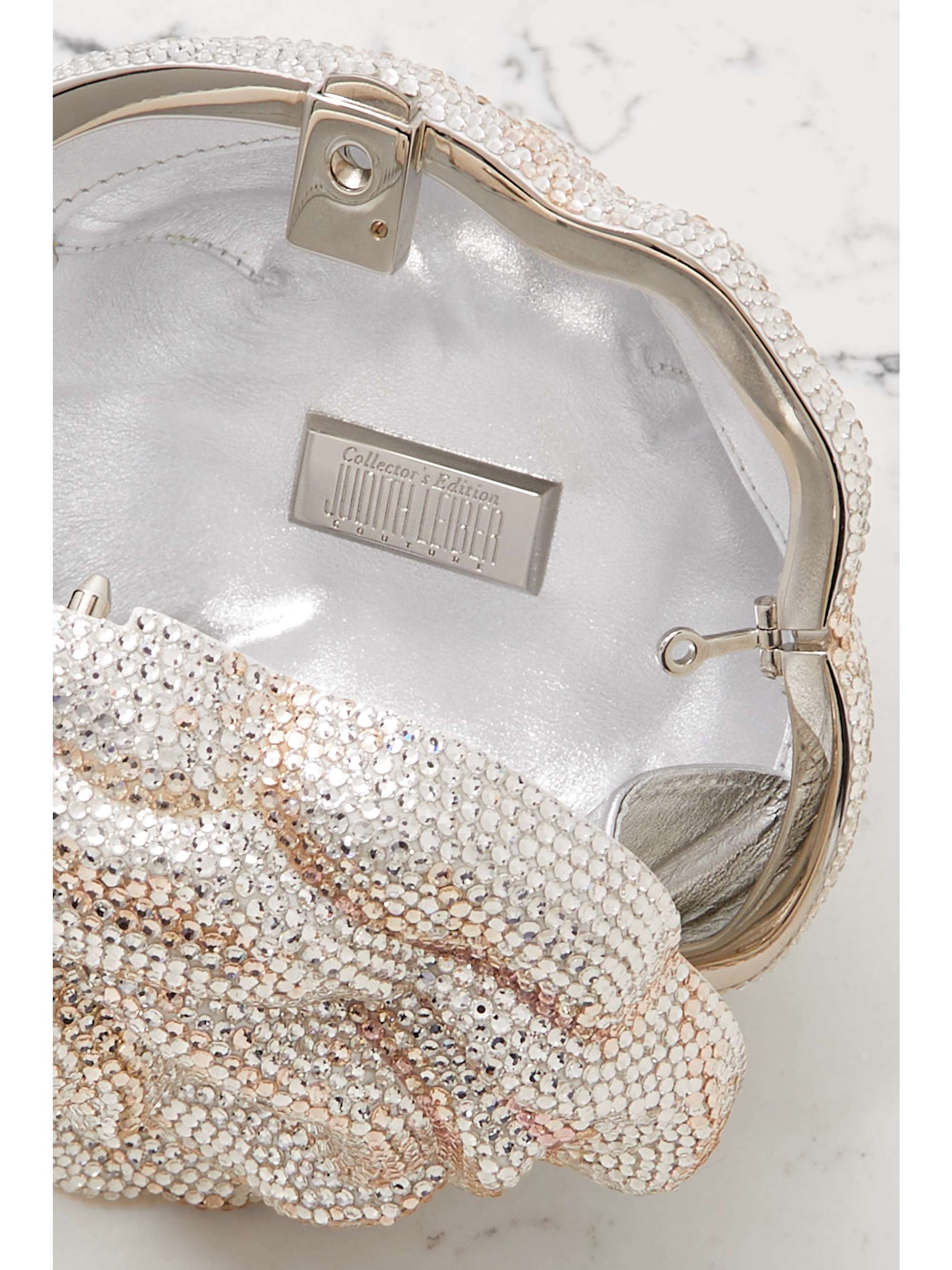 JUDITH LEIBER COUTURE Rose crystal-embellished silver-tone clutch