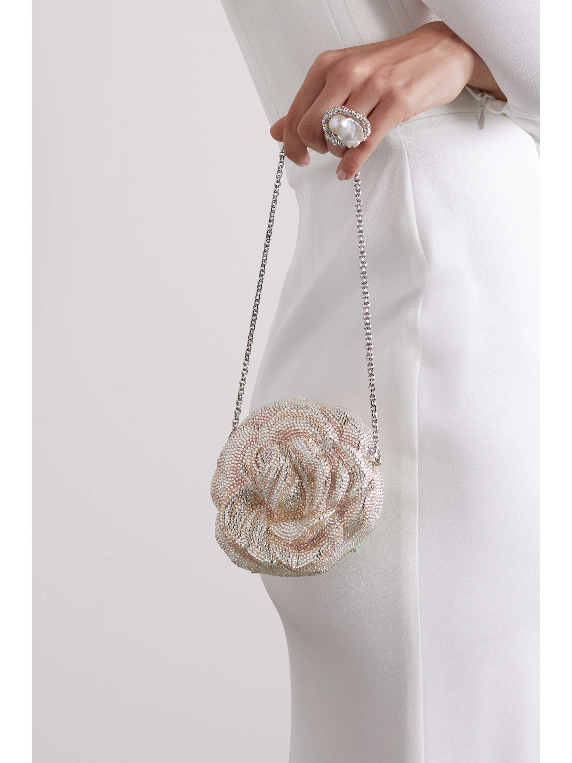 JUDITH LEIBER COUTURE Rose crystal-embellished silver-tone clutch