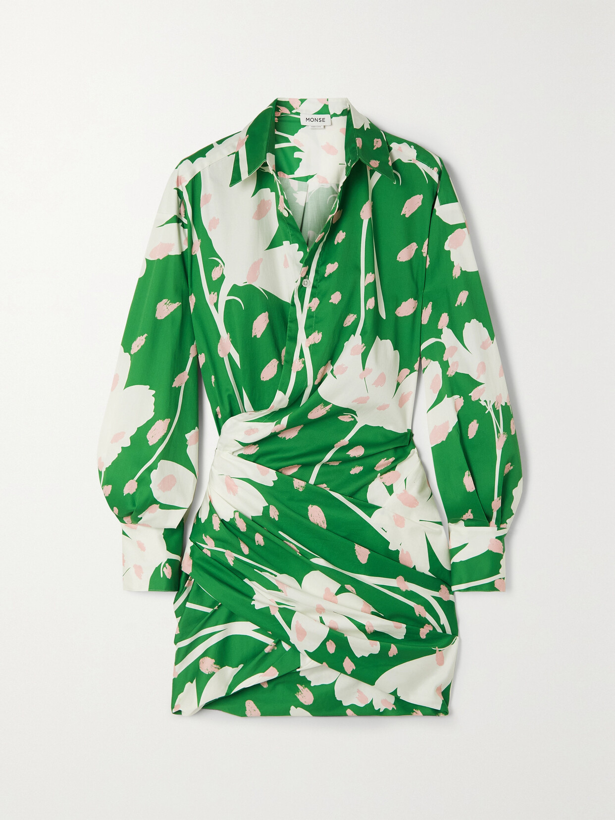 Monse Wrap-effect Floral-print Cotton-blend Poplin Mini Shirt Dress - Green