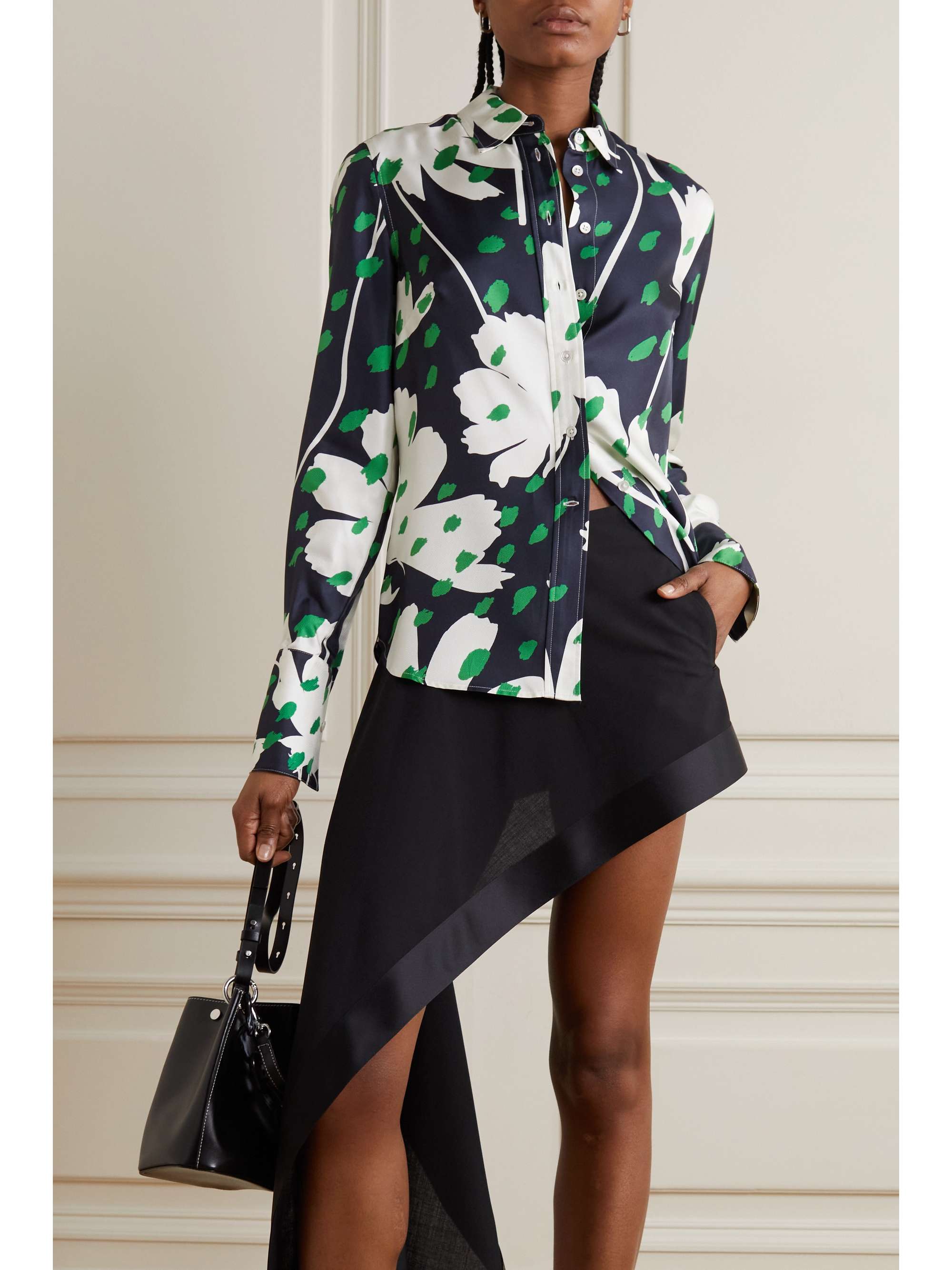 MONSE Cutout tie-detailed draped floral-print silk-twill shirt | NET-A ...