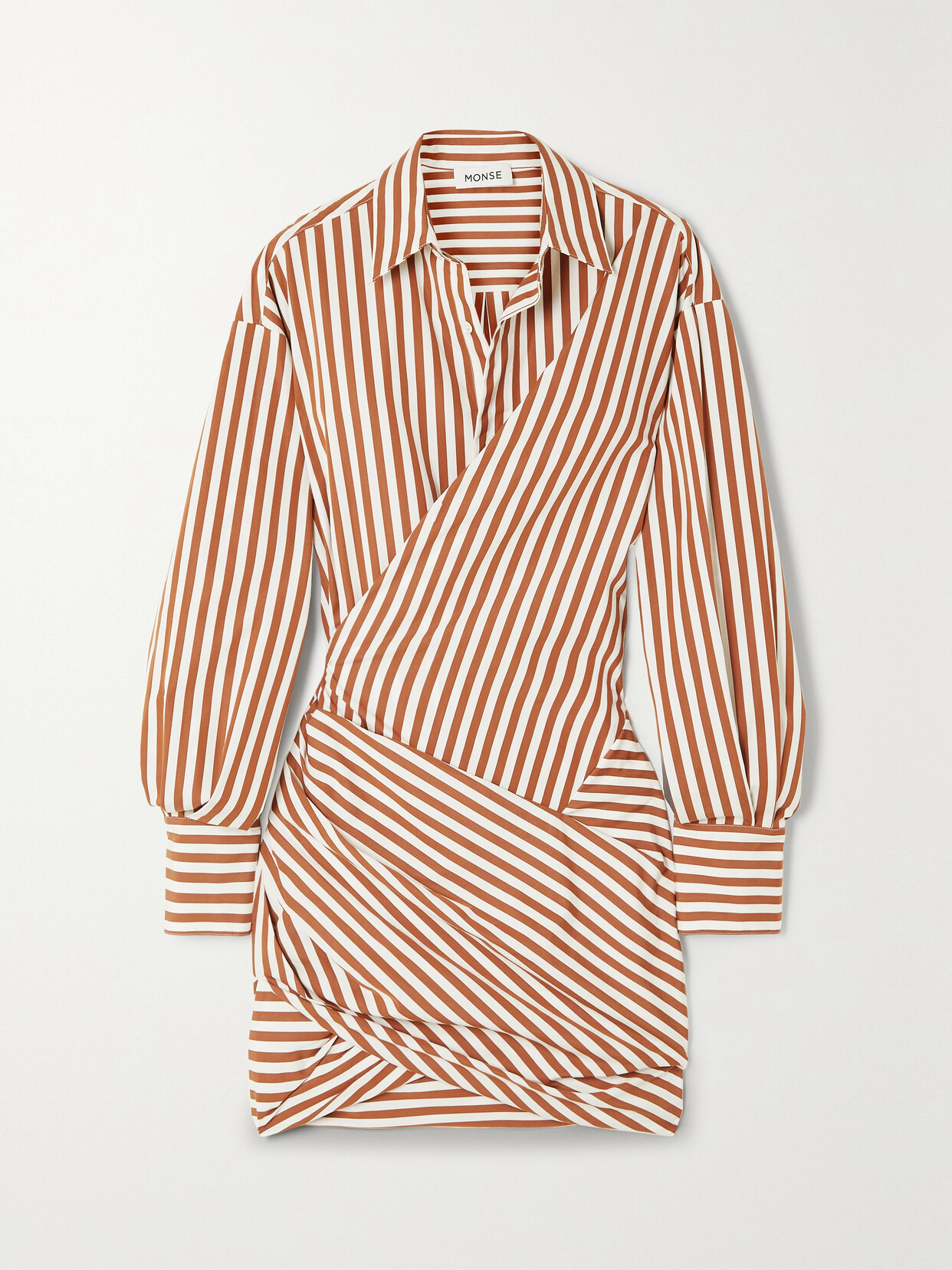 Monse Paneled Wrap-effect Striped Cotton-poplin Mini Shirt Dress - Brown
