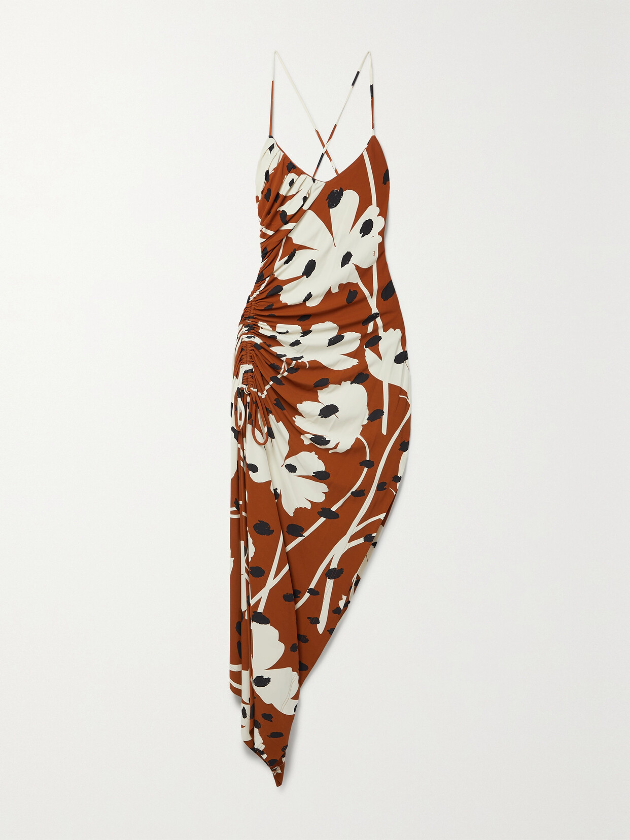 MONSE ASYMMETRIC DRAPED PRINTED STRETCH-CREPE DRESS