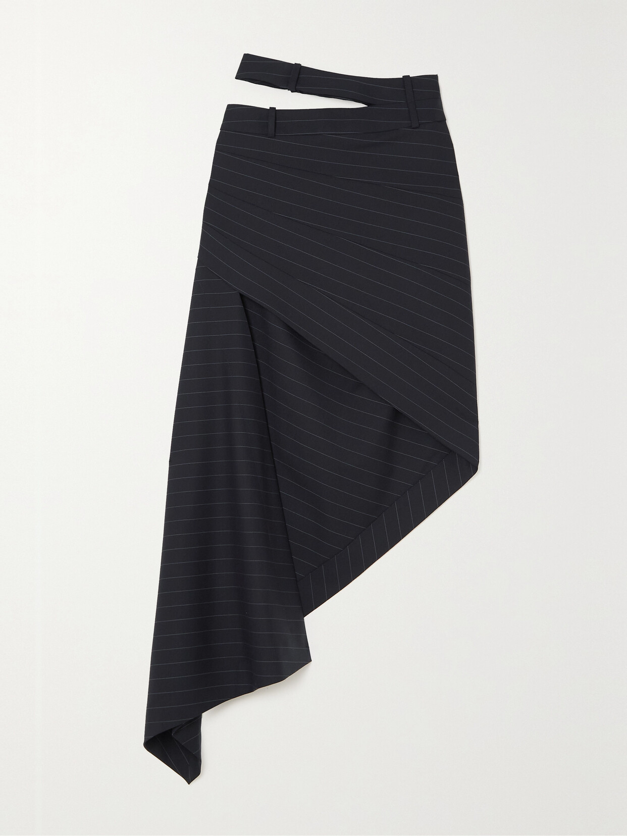 Monse Asymmetric Cutout Pinstriped Wool-blend Gabardine Midi Skirt - Blue