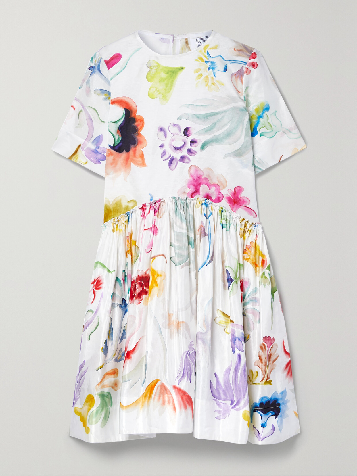 Rosie Assoulin - Ebbs And Flows Gathered Floral-print Linen-blend Mini Dress - White