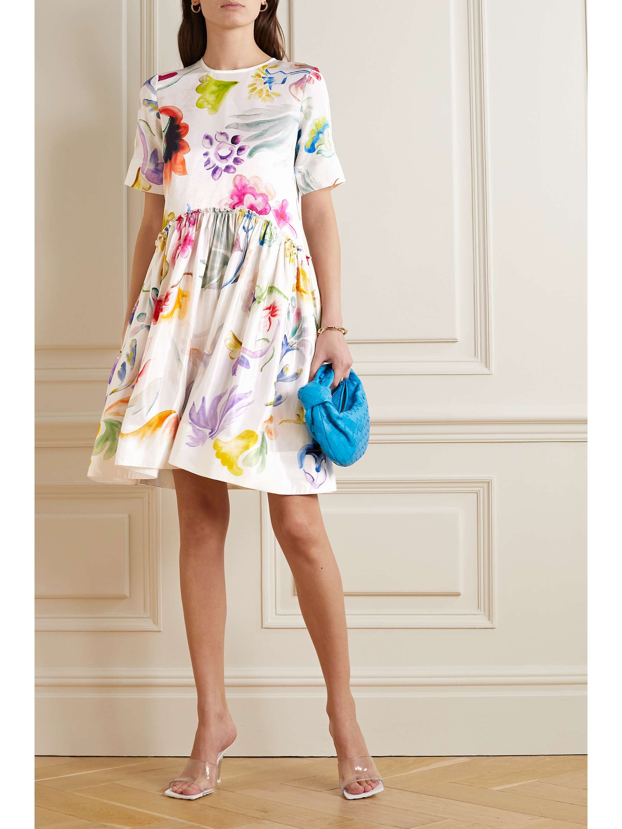 ROSIE ASSOULIN Ebbs and Flows gathered floral-print linen-blend mini dress  | NET-A-PORTER