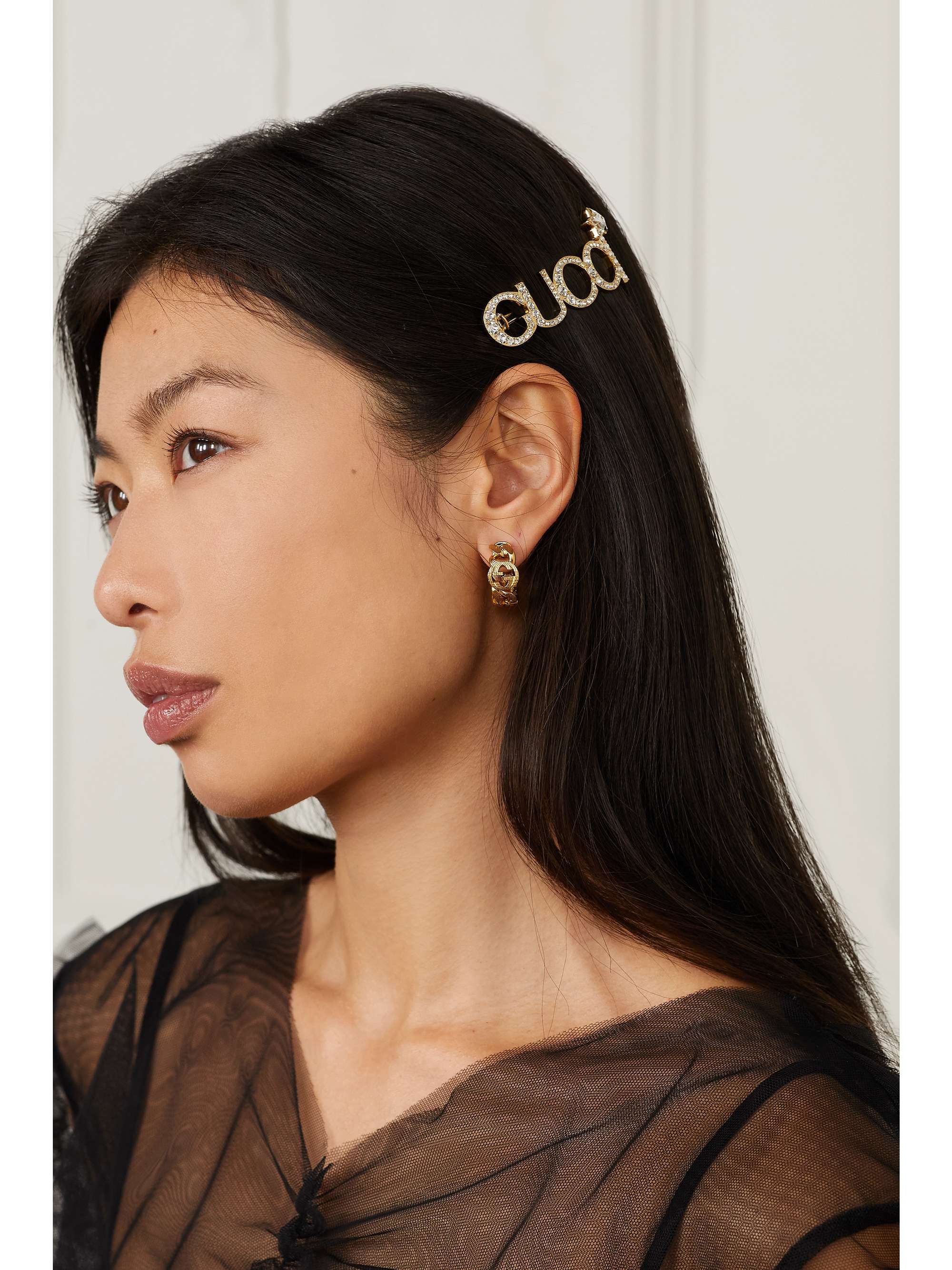 GUCCI Crystal-embellished gold-tone hair clip