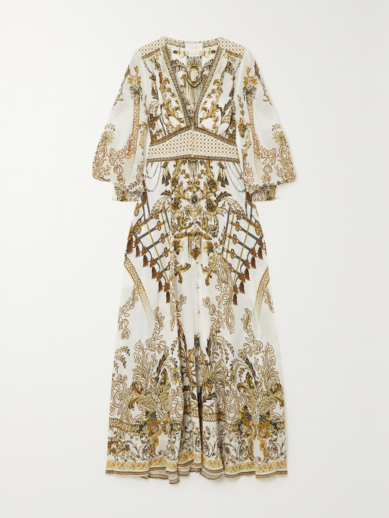 Camilla - Printed Silk Maxi Dress - White