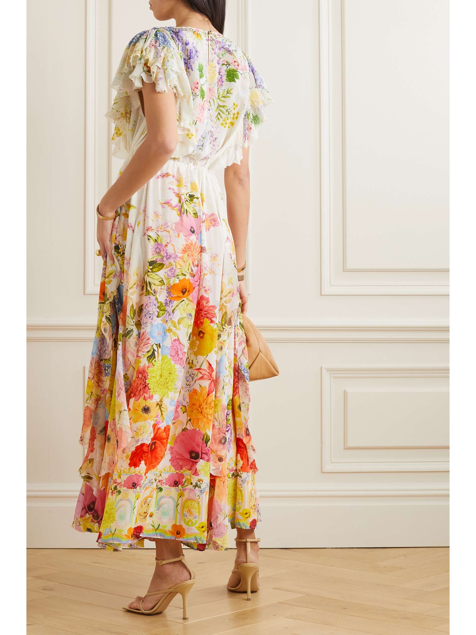 CAMILLA Ruffled floral-print silk midi dress