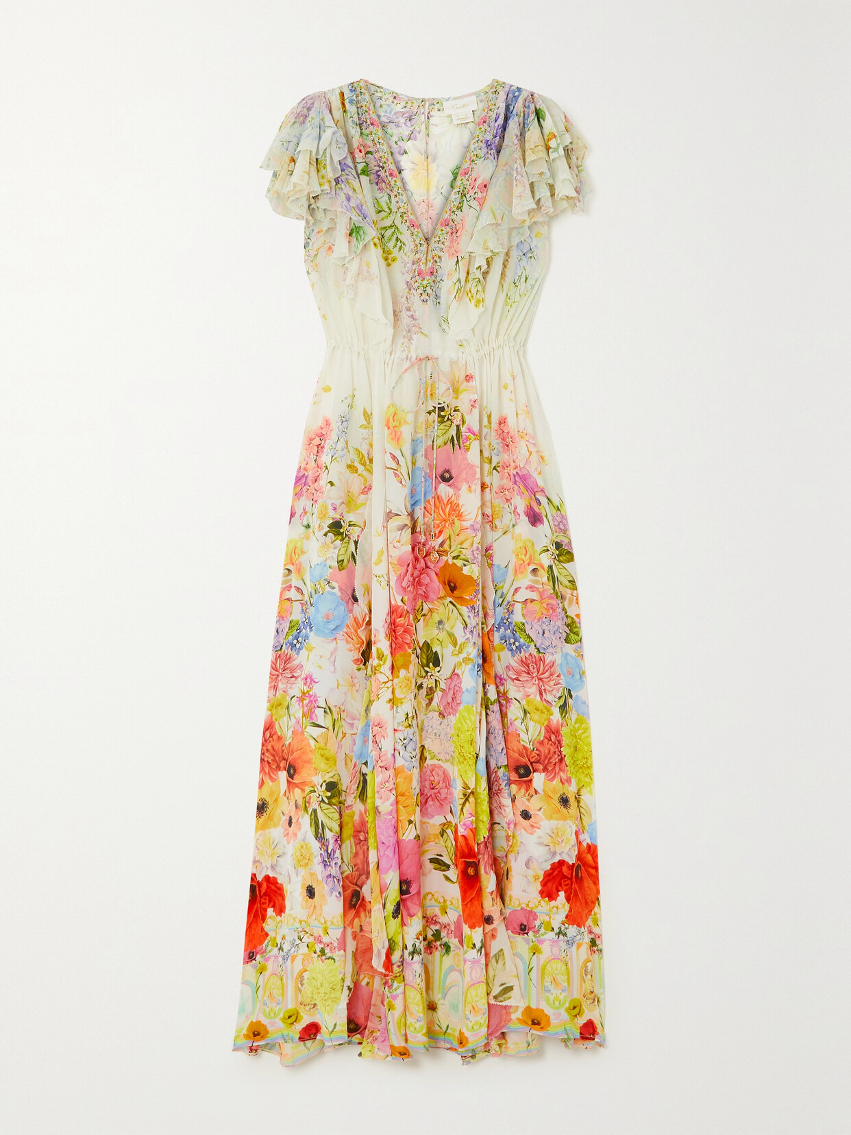 Camilla - Ruffled Floral-print Silk Midi Dress - Yellow