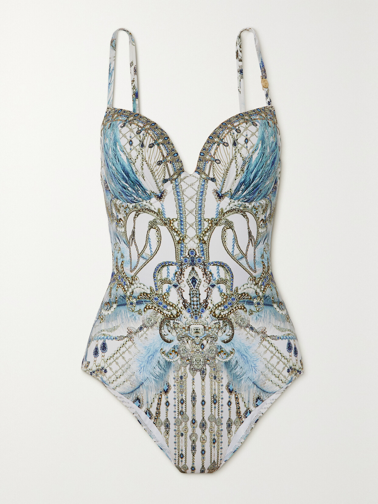 Camilla - Embellished Printed Stretch-econyl Swimsuit - Blue