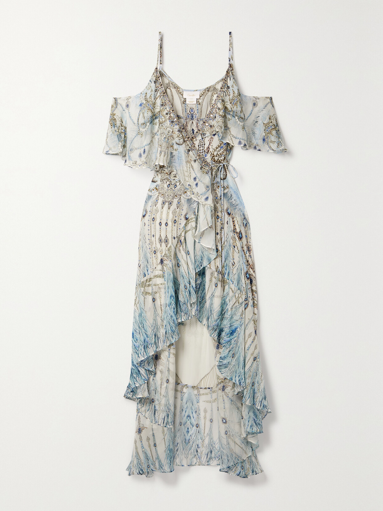 Camilla Crystal-emellished Ruffled Silk Crepe De Chine Maxi Wrap Dress - Blue