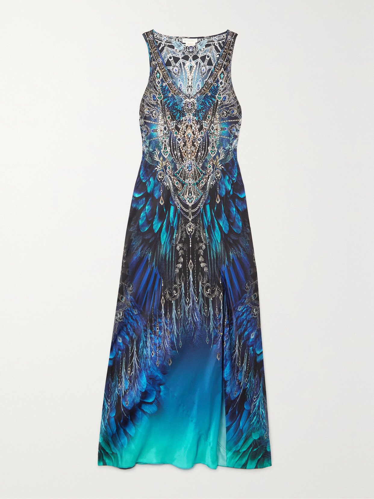 Camilla - Crystal-embellished Printed Silk-satin Maxi Dress - Blue