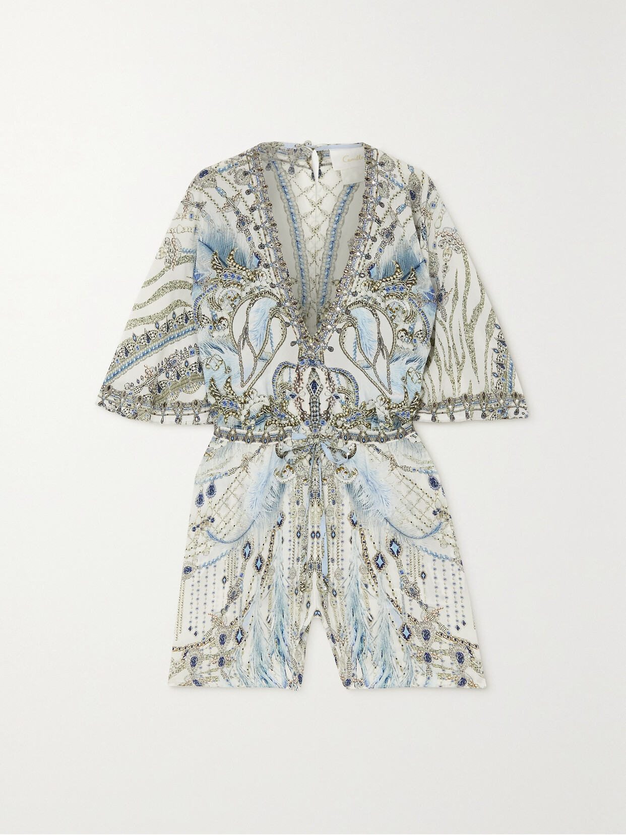 Camilla - Embellished Printed Silk Playsuit - Blue