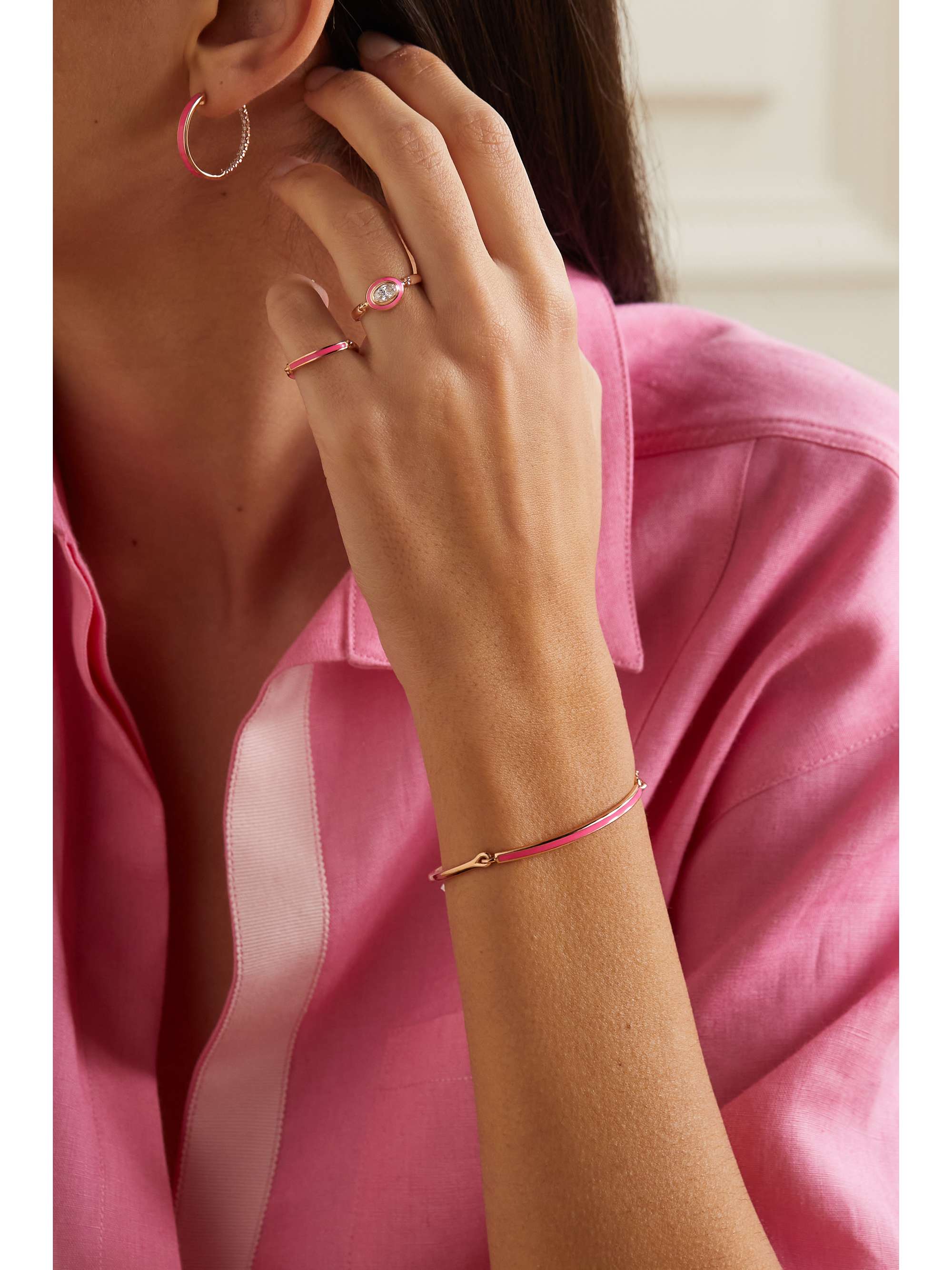 MELISSA KAYE Lenox Reign 18-karat rose gold, enamel and diamond ring