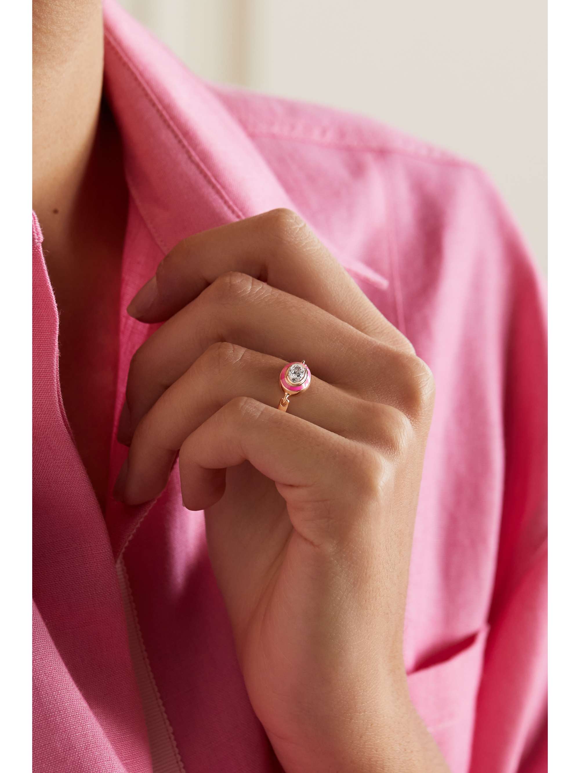 MELISSA KAYE Lenox Reign 18-karat rose gold, enamel and diamond ring