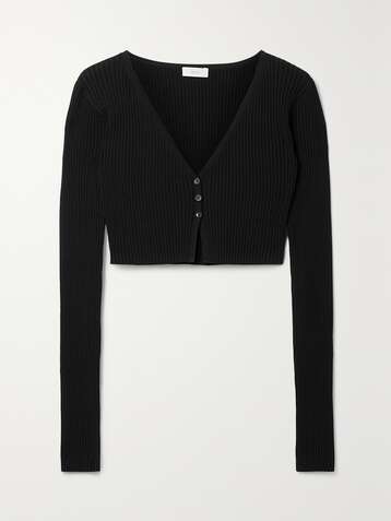 AHLUWALIA Ayo cropped intarsia-knit cardigan