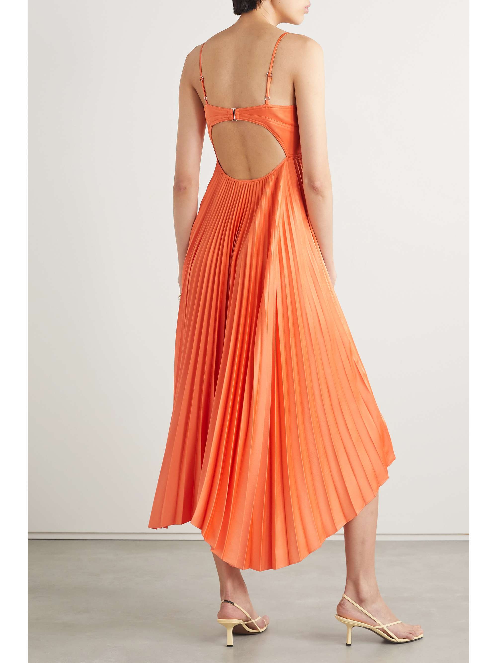 A.L.C. Hollie cutout pleated satin midi dress NETAPORTER