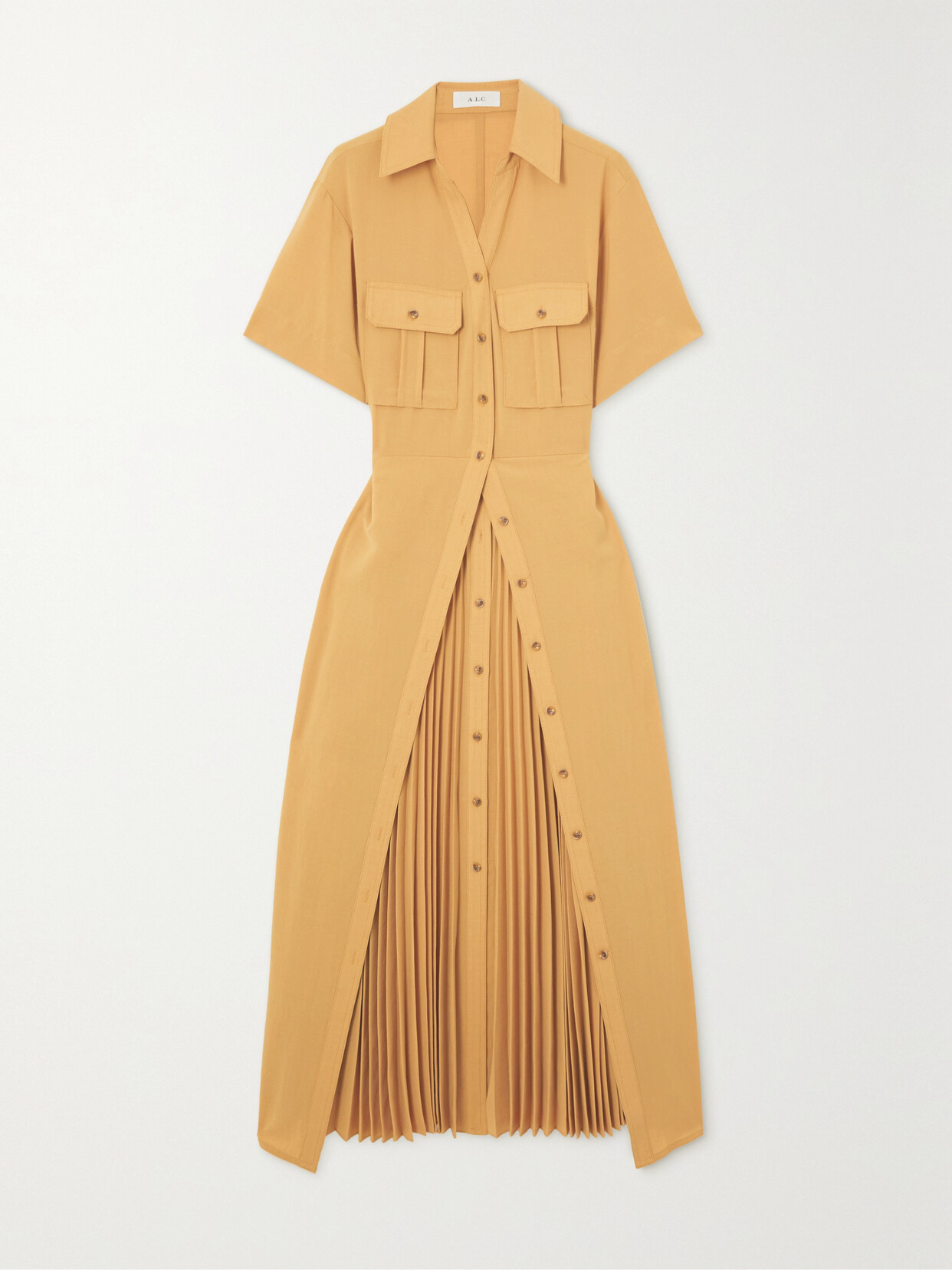 A.L.C FLORENCE LAYERED PLEATED CREPE MIDI DRESS