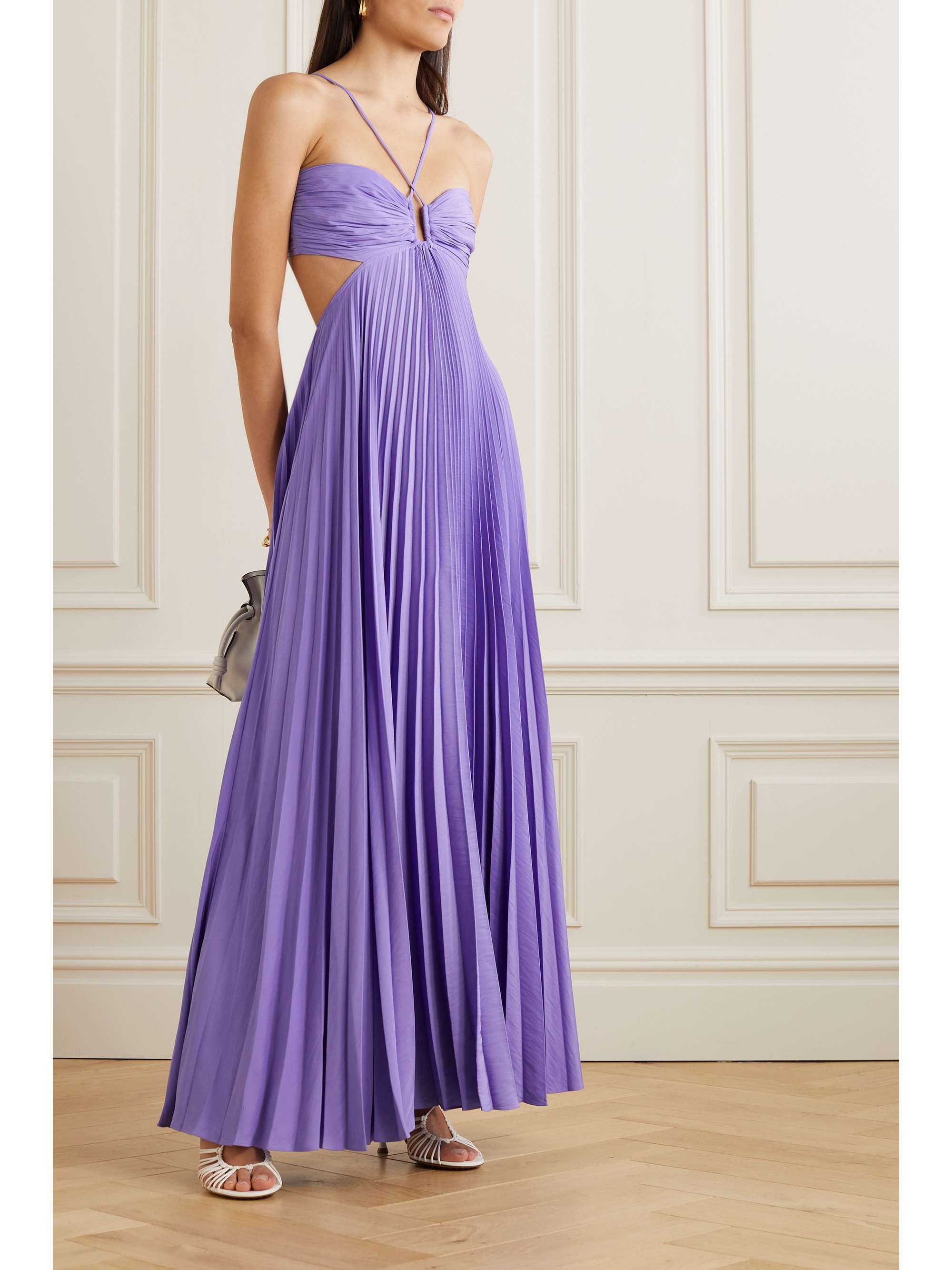 A.L.C. Moira cutout plissé duchesse-satin maxi dress