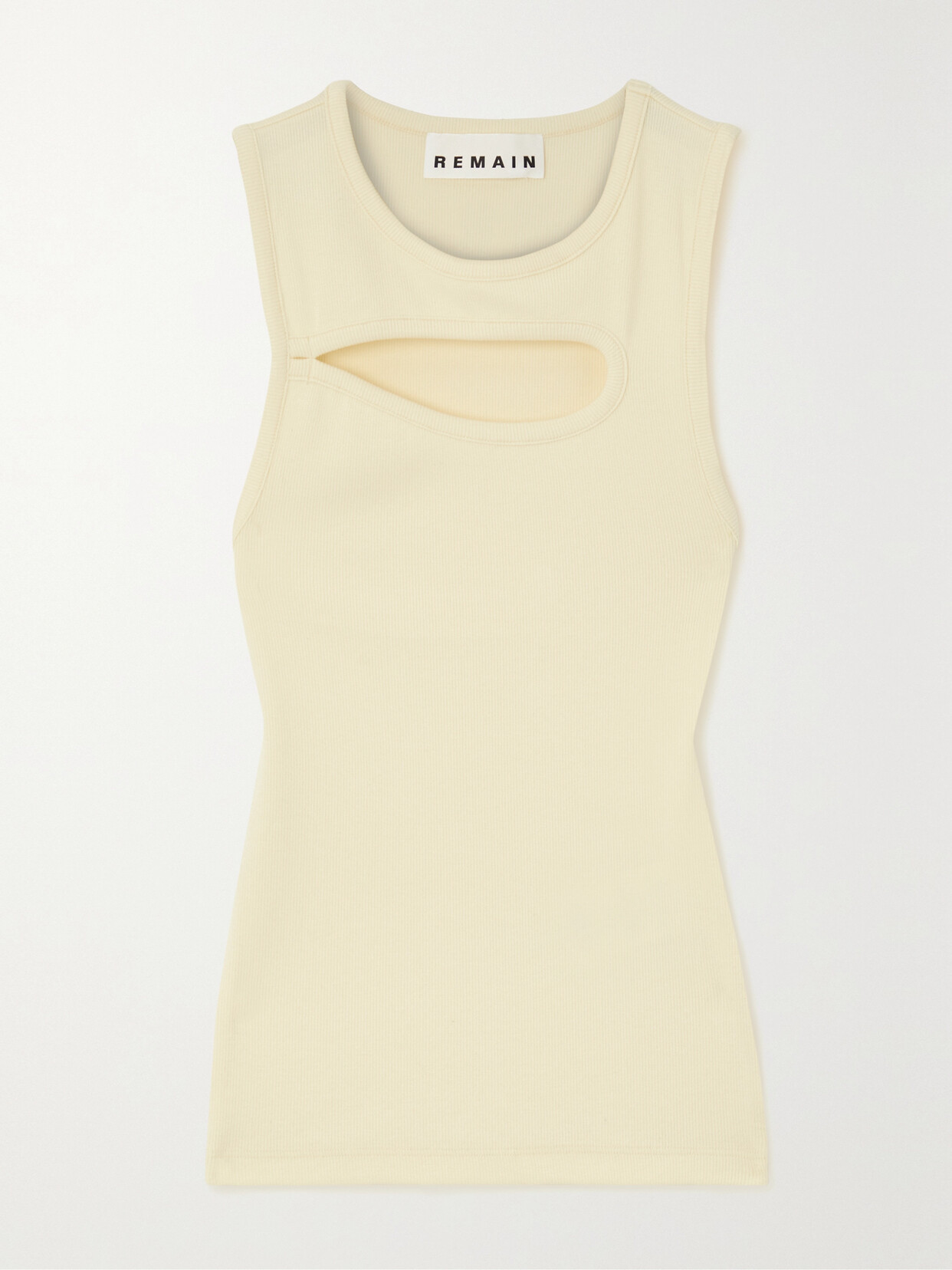 REMAIN Birger Christensen - Cutout Ribbed Stretch Organic Cotton Tank - Off-white