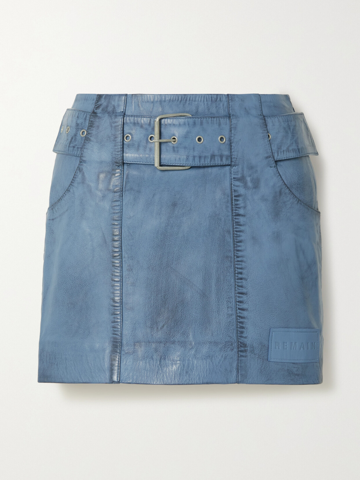 REMAIN Birger Christensen - Tilda Belted Leather Mini Skirt - Blue