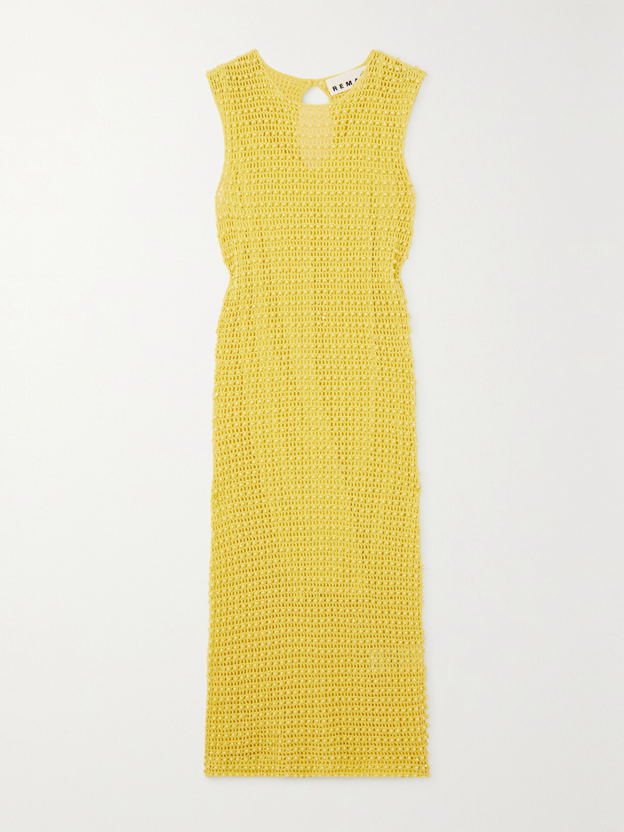 REMAIN Birger Christensen - Samina Beaded Organic Crocheted Cotton Midi Dress - Yellow