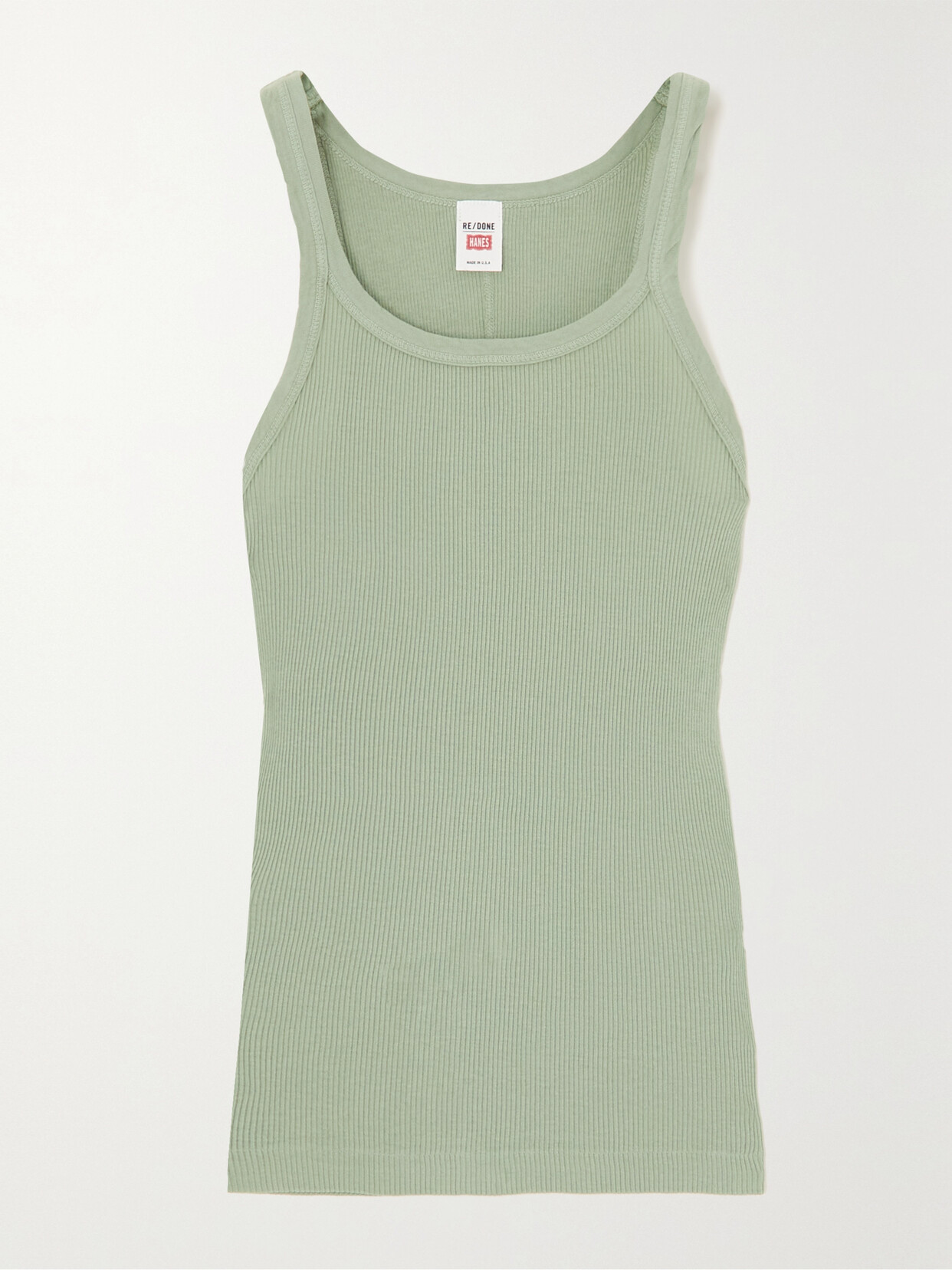 Re/done Ribbed Cotton Tank In Green