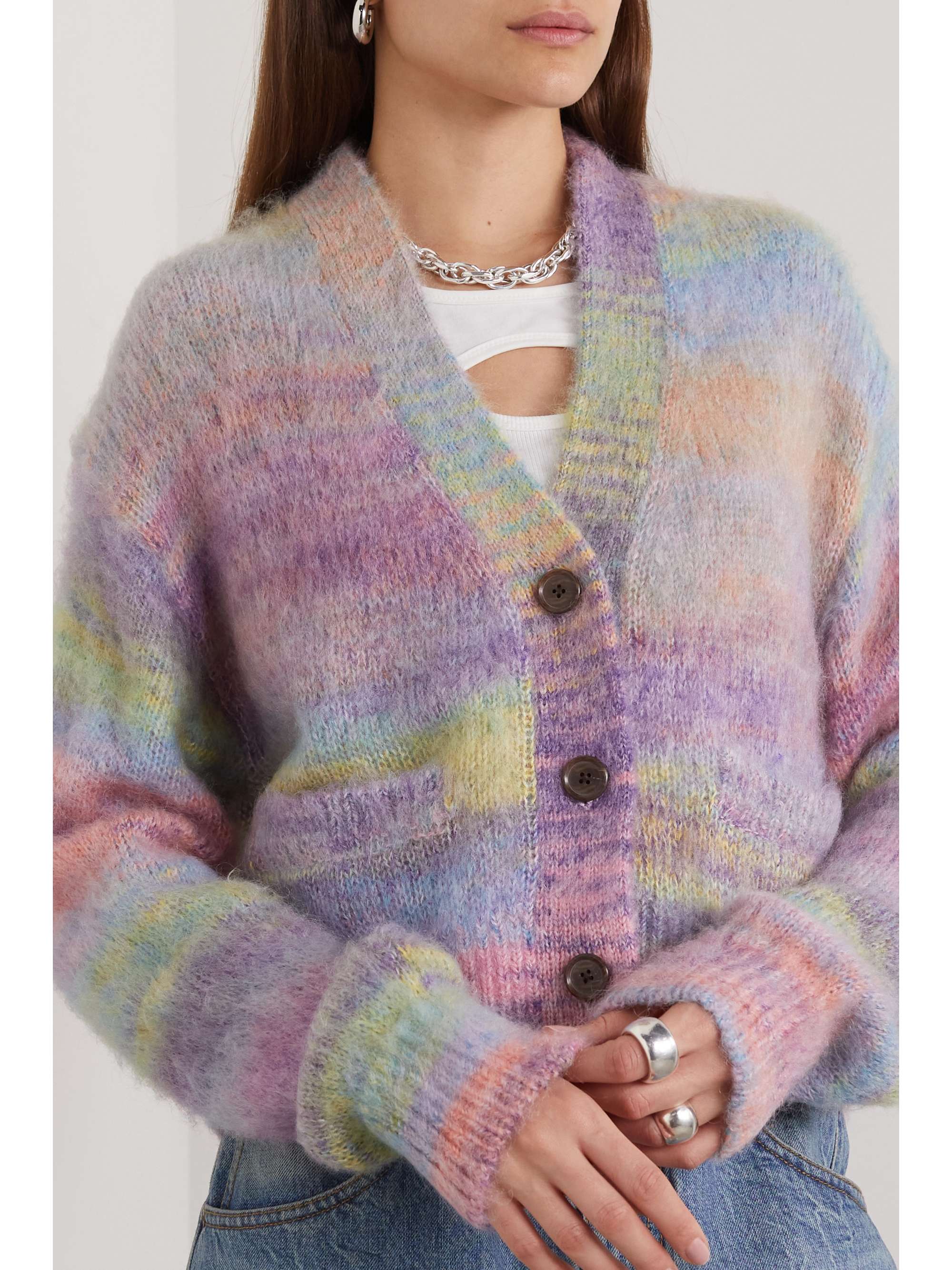 Purple 90s cropped knitted cardigan 