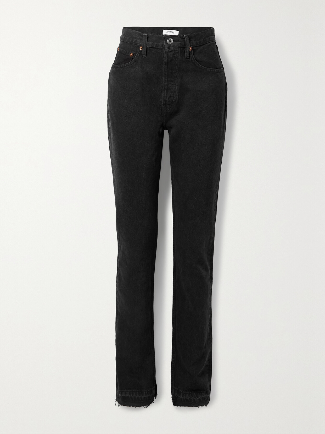 Re/done 70s Frayed High-rise Bootcut Jeans In Black