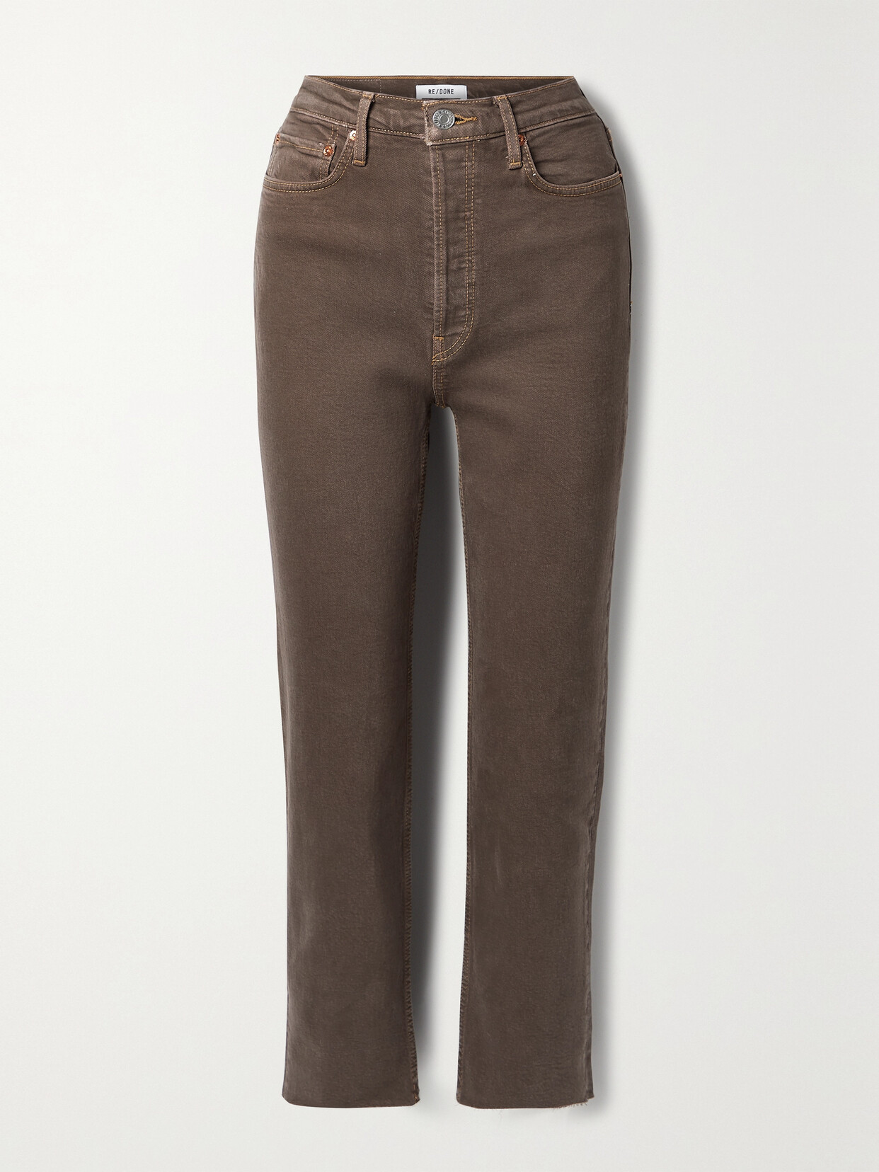 RE/DONE - 70s High Rise Stove Pipe Frayed Cropped Straight-leg Jeans - Brown