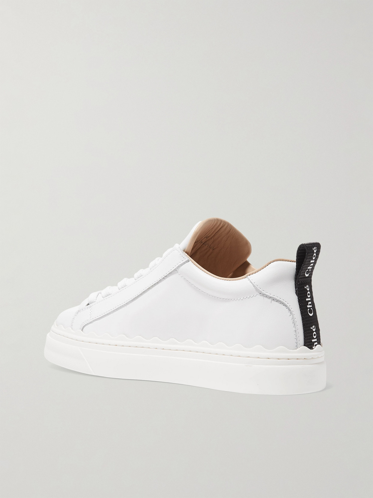 Shop Chloé + Net Sustain Lauren Scalloped Leather Sneakers In White