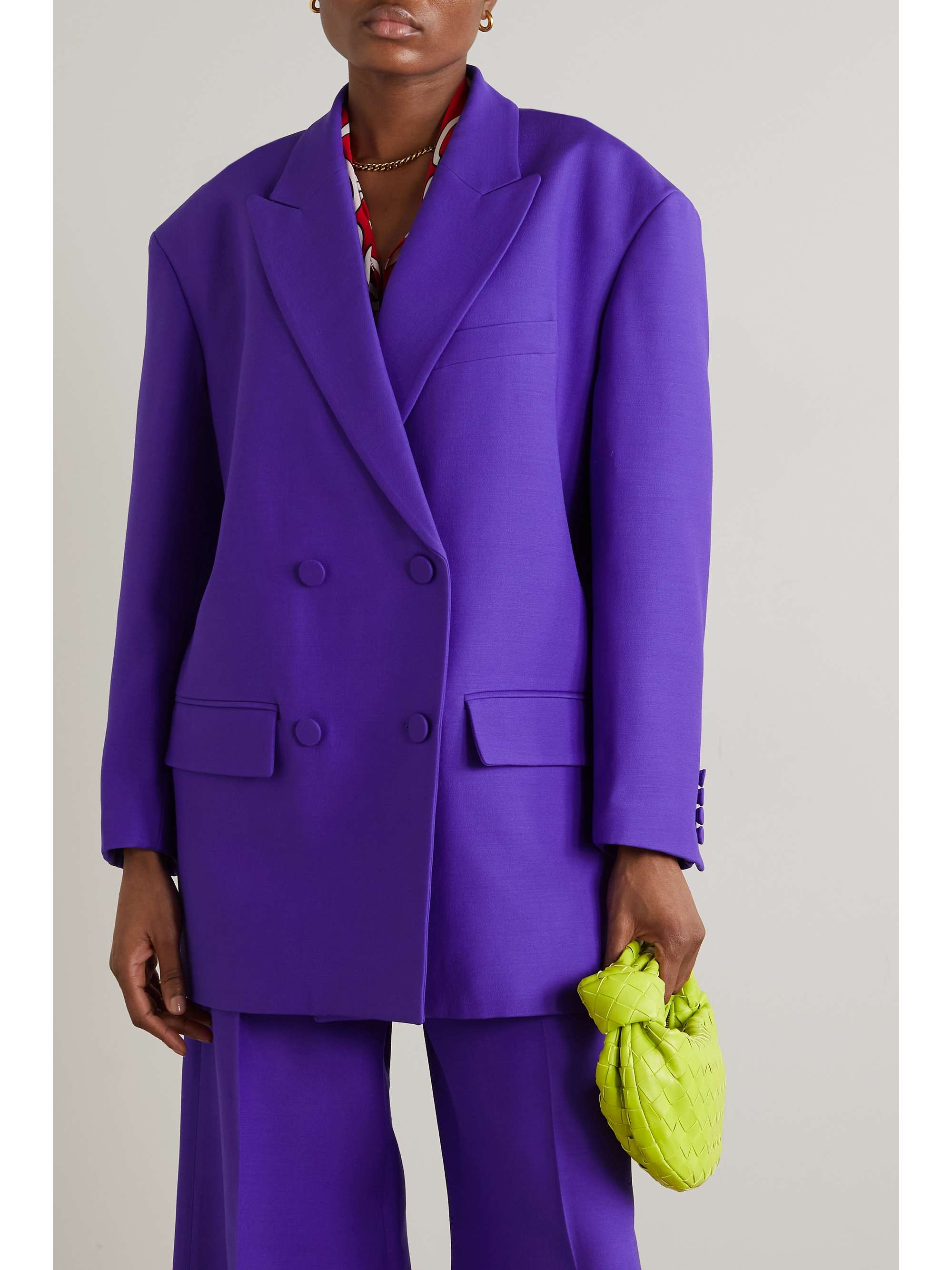VALENTINO Oversized double-breasted wool and silk-blend crepe blazer
