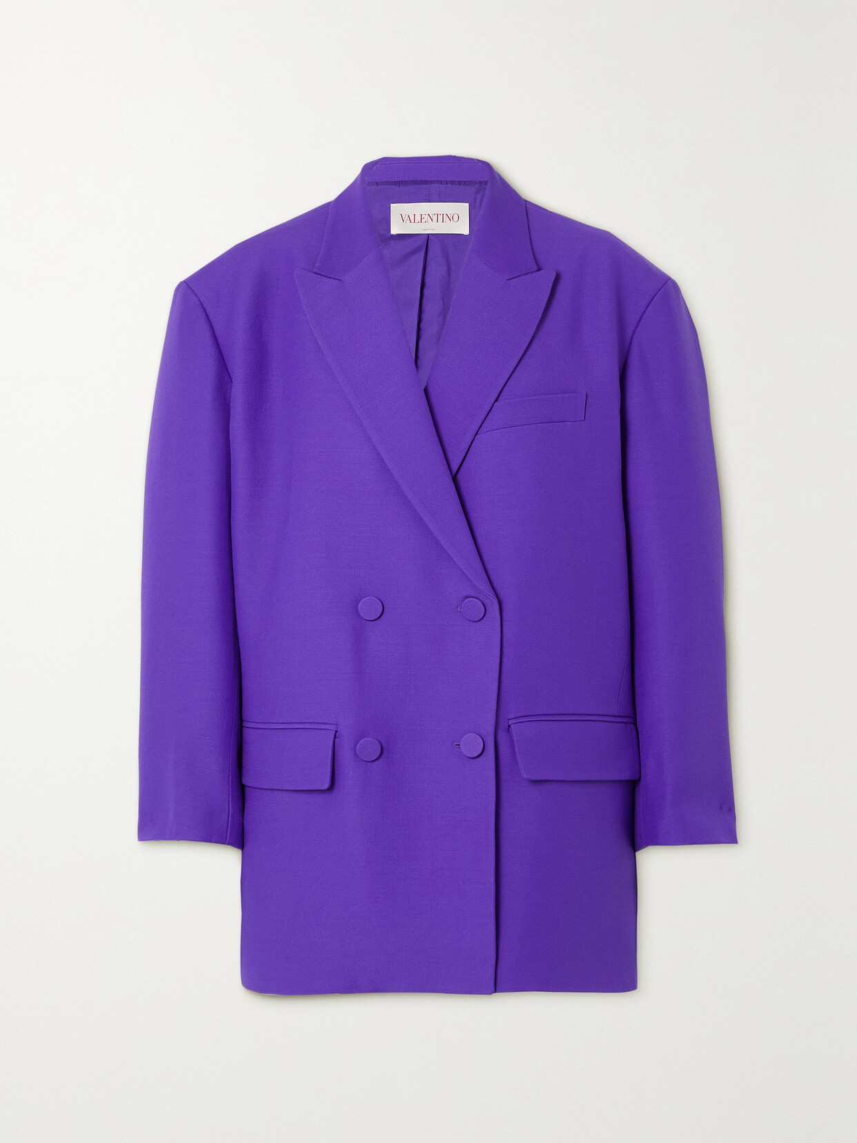 Shop Valentino Oversized Double-breasted Wool And Silk-blend Crepe Blazer In Purple