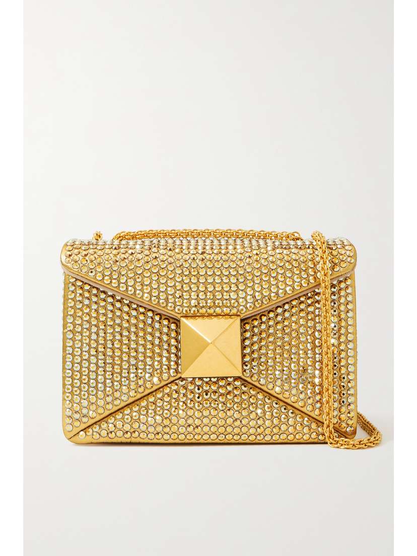Valentino Garavani One Stud Crystal-embellished Metallic Satin Shoulder Bag