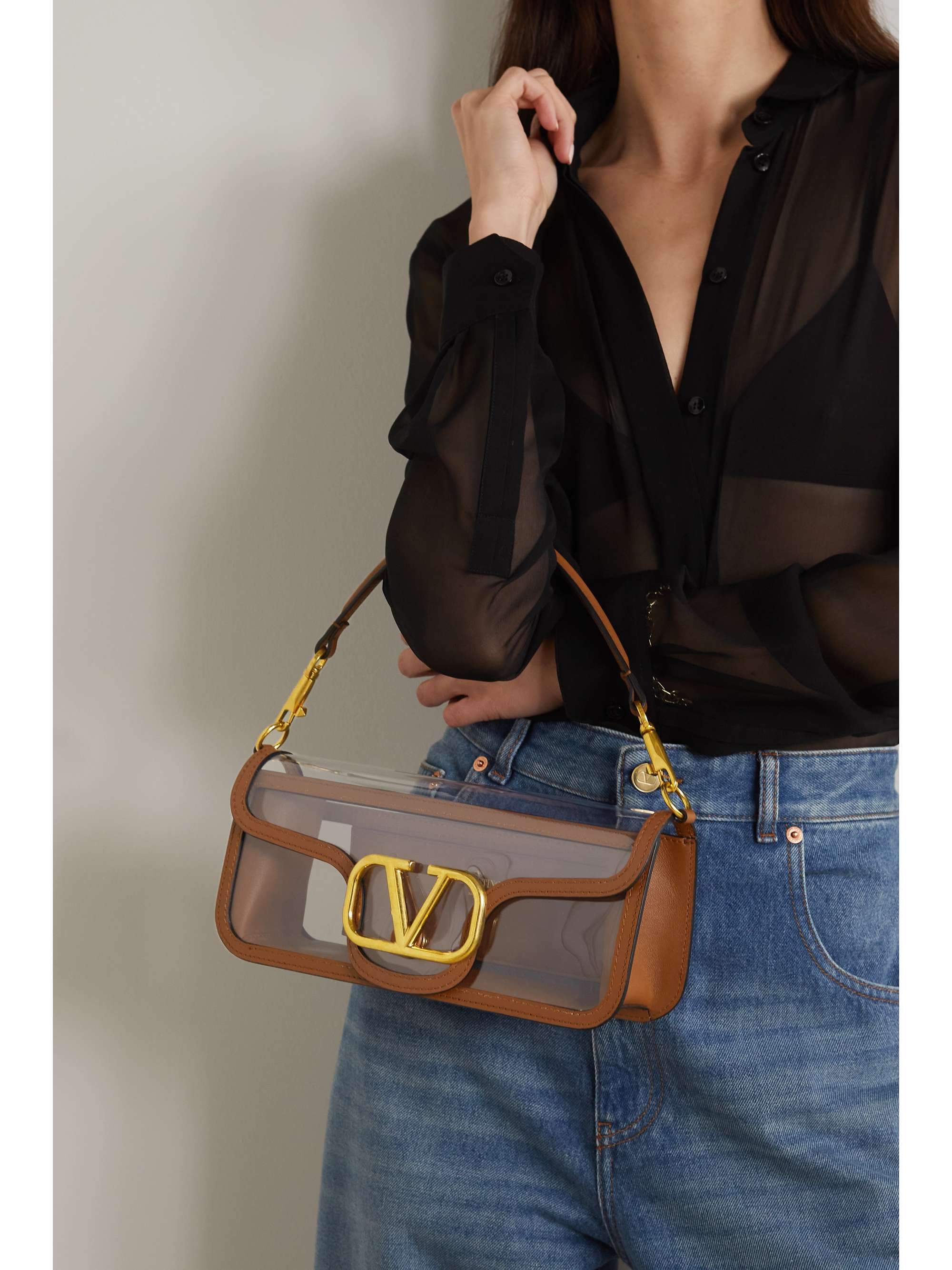 VALENTINO GARAVANI Valentino Garavani VLOGO leather-trimmed PVC shoulder bag