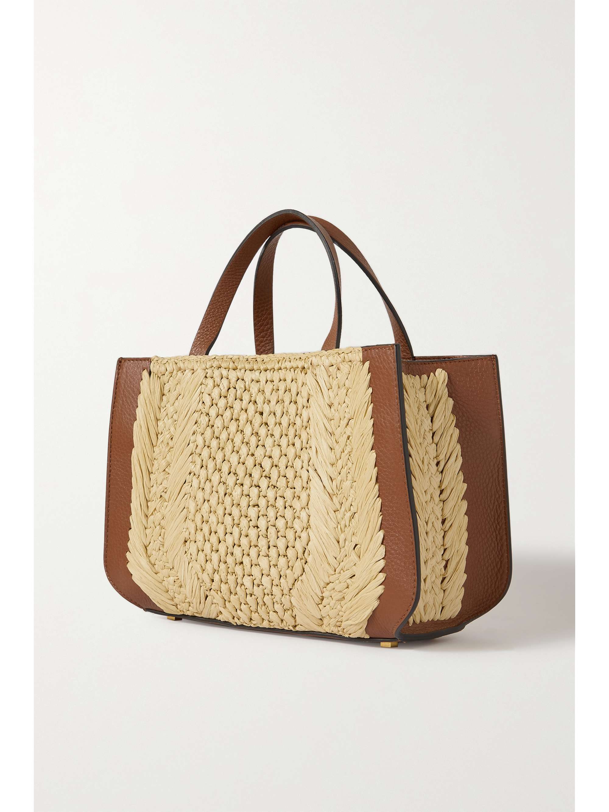 VALENTINO GARAVANI Valentino Garavani VLOGO small faux raffia and textured-leather tote