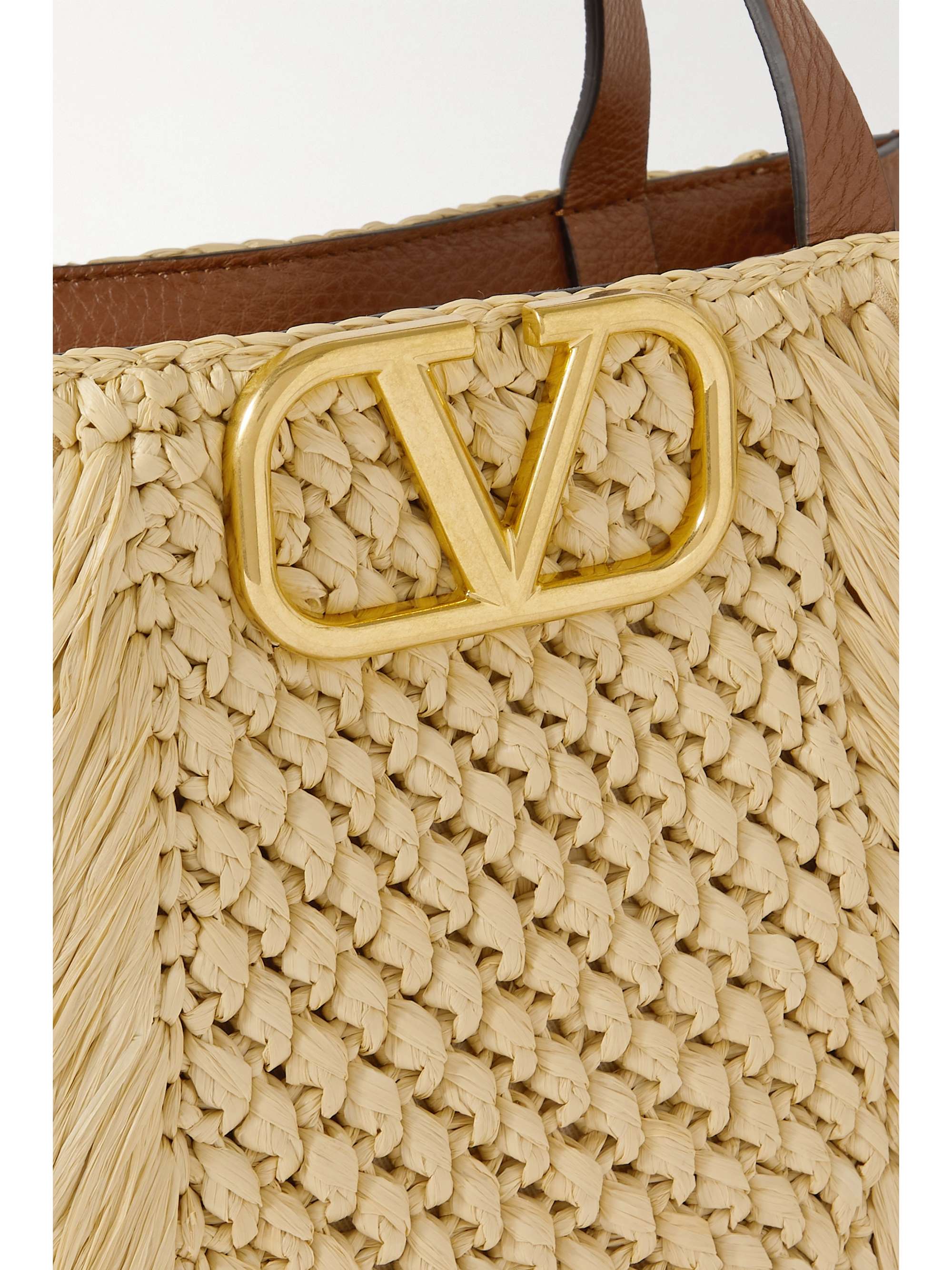 VALENTINO GARAVANI Valentino Garavani VLOGO small faux raffia and textured-leather tote