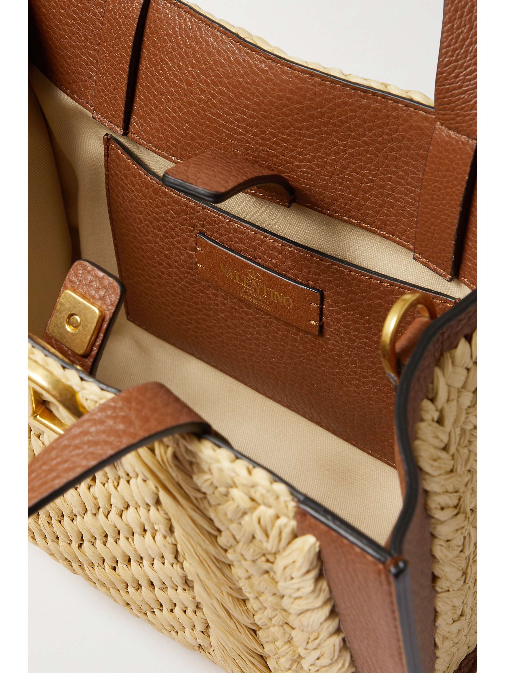 VALENTINO GARAVANI Valentino Garavani VLOGO small faux raffia and textured-leather tote