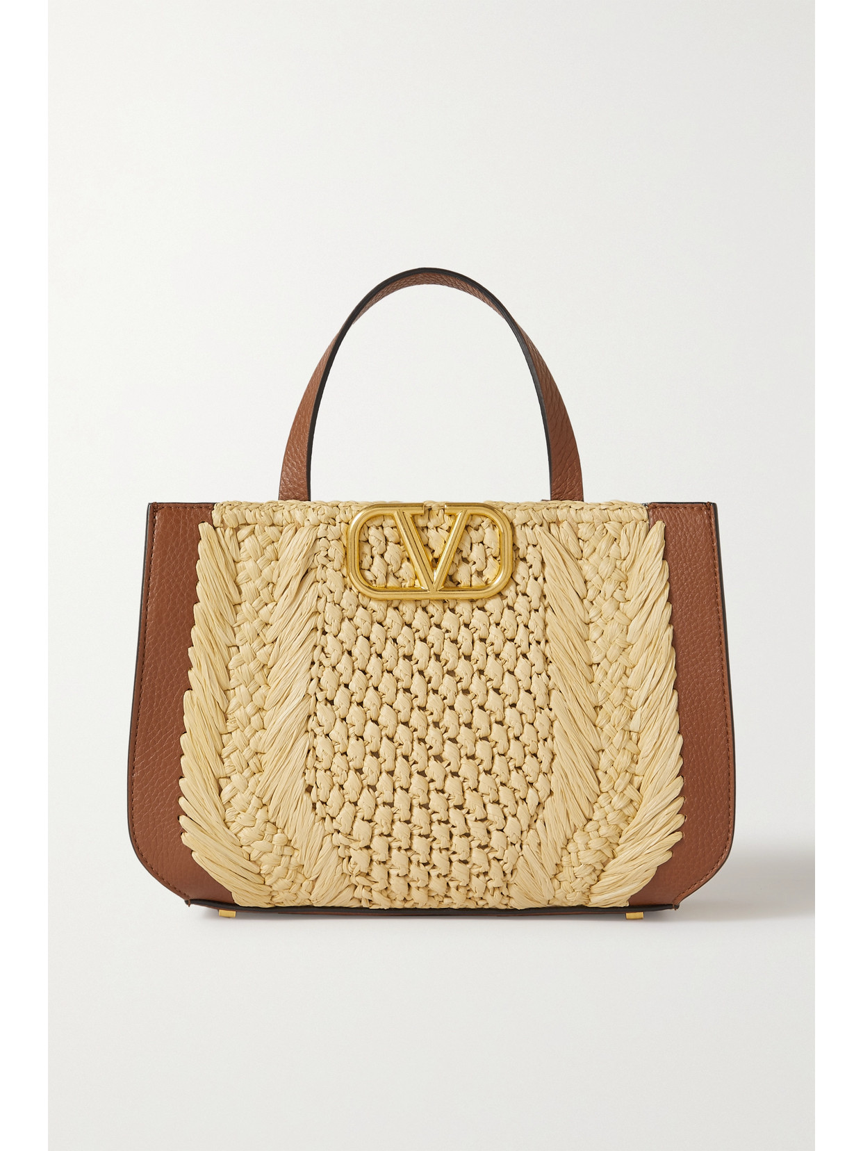 Valentino Garavani - Valentino Garavani Vlogo Small Faux Raffia And Textured-leather Tote - Neutrals